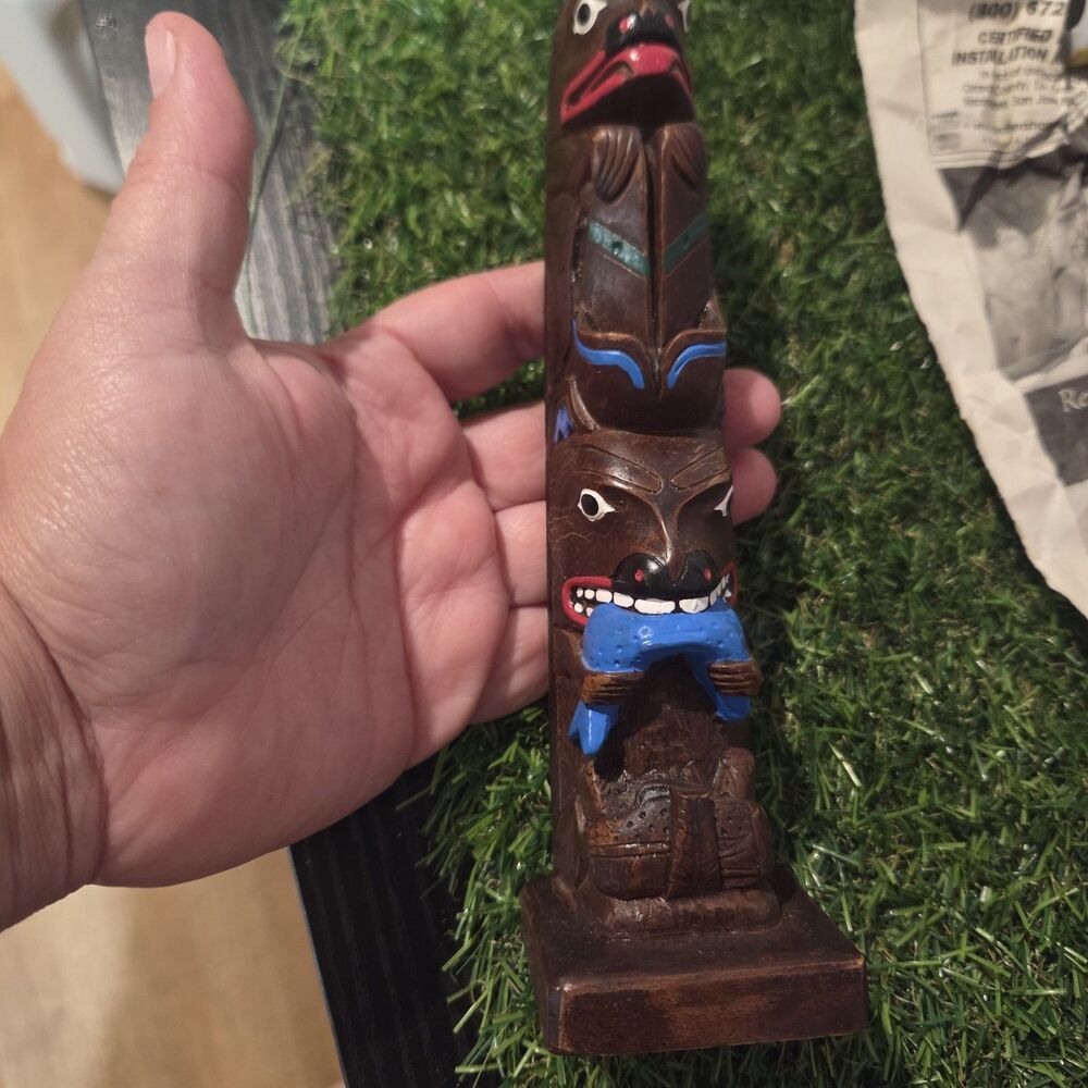 Made in Alaska Hand Painted Wood Totem Pole Souvenir Folk Art 7 Inch